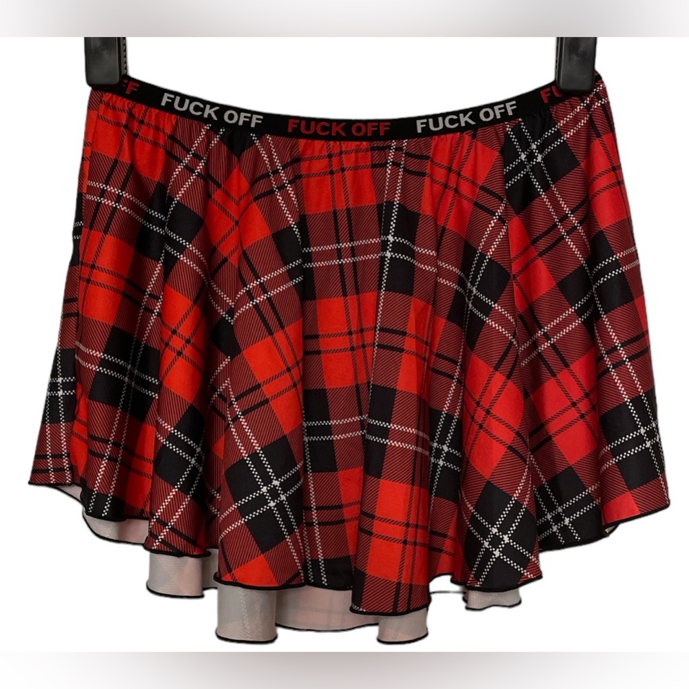 Hot Topic, Body Rage, Fuk Off Black & Red Plaid Skirt, Size M/L
